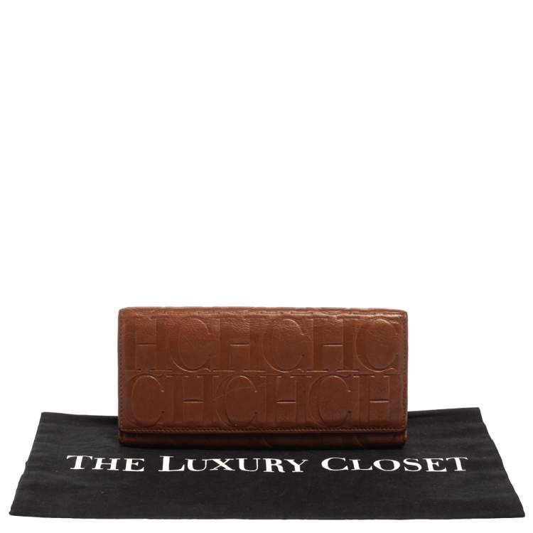 Pre Owned Carolina Herrera Brown Monogram Leather Continental Wallet