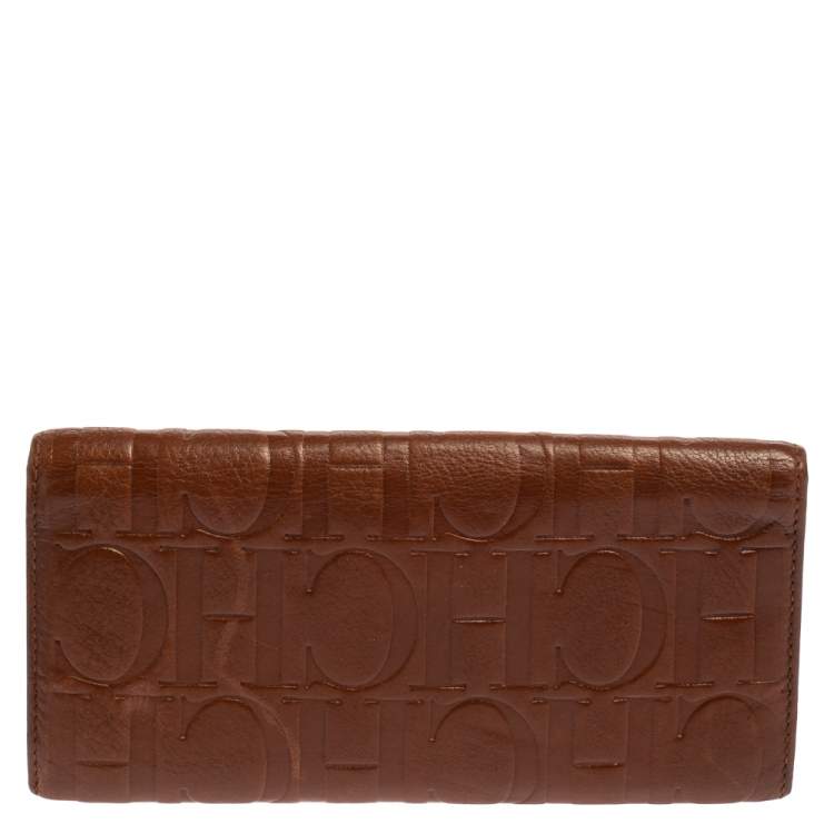 Pre Owned Carolina Herrera Brown Monogram Leather Continental Wallet