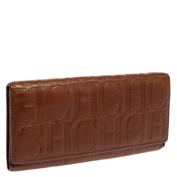 Pre Owned Carolina Herrera Brown Monogram Leather Continental Wallet