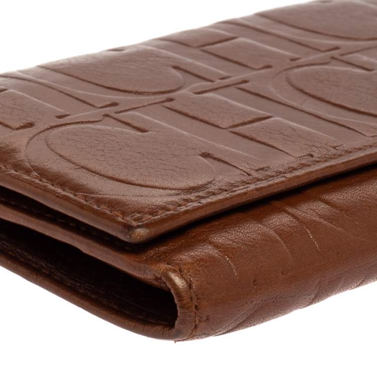 Pre Owned Carolina Herrera Brown Monogram Leather Continental Wallet