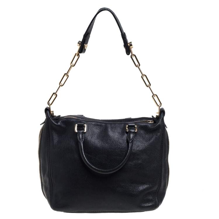 Pre Owned Carolina Herrera Black Leather Zip Satchel 