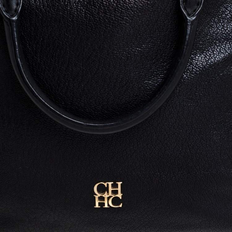 Pre Owned Carolina Herrera Black Leather Zip Satchel 