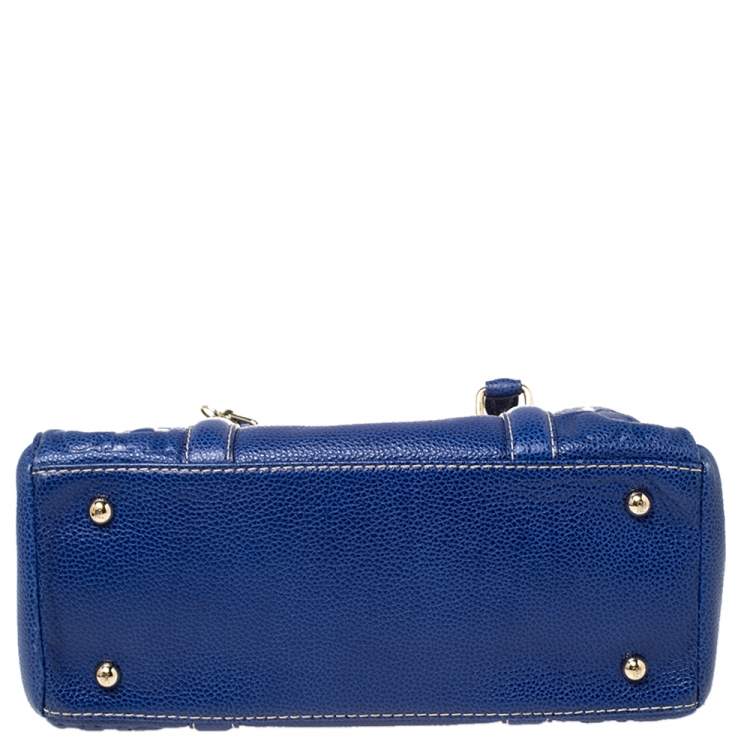 Pre Owned Carolina Herrera Blue Monogram Leather Matteo Tote