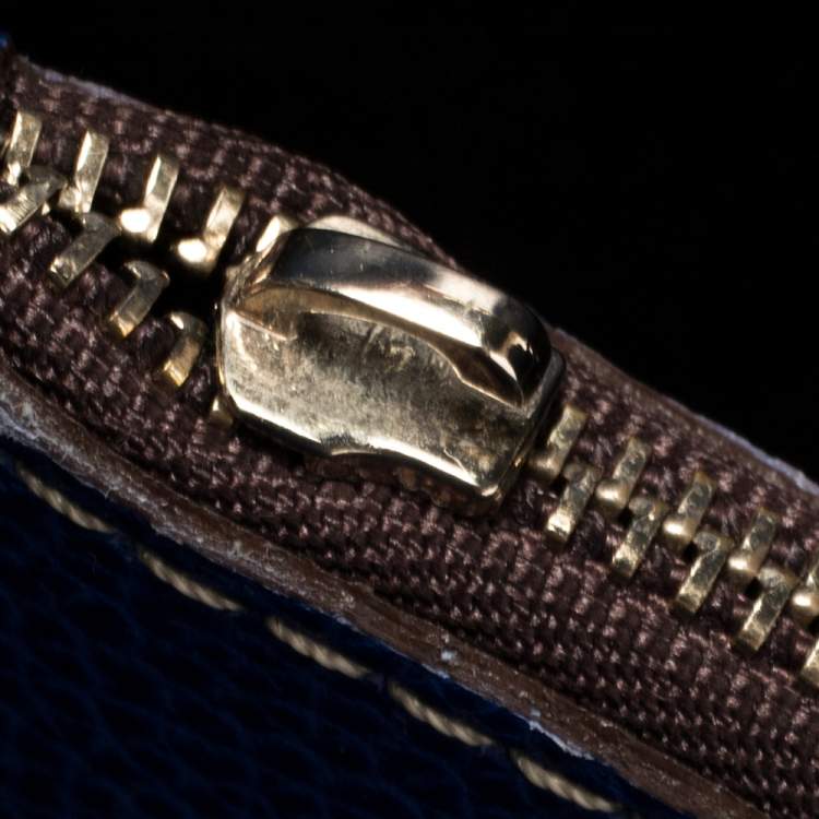 Pre Owned Carolina Herrera Blue Monogram Leather Matteo Tote