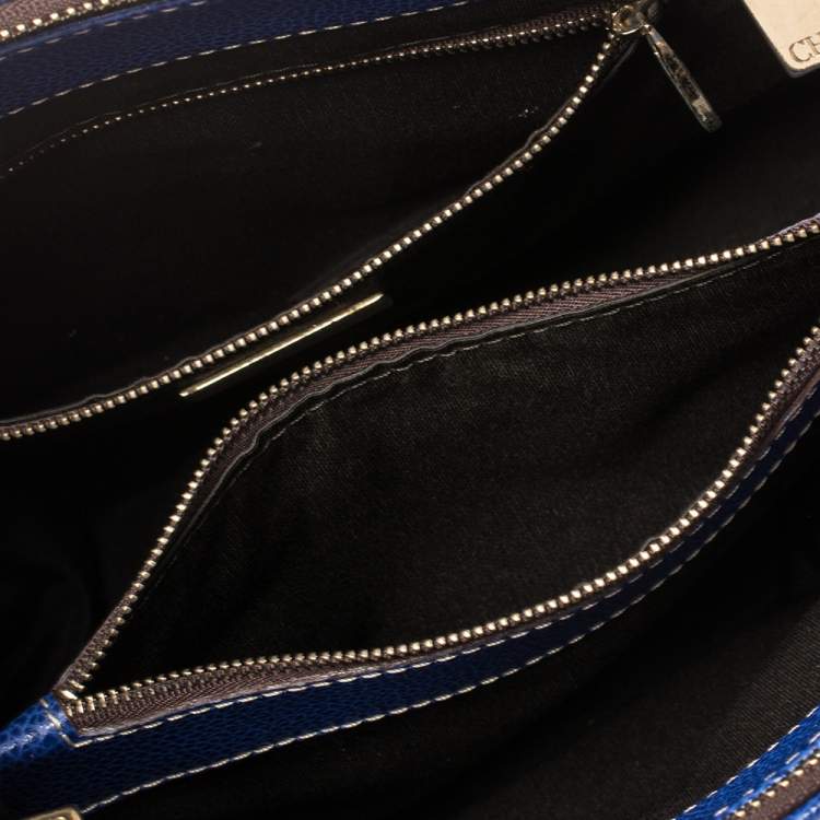 Pre Owned Carolina Herrera Blue Monogram Leather Matteo Tote