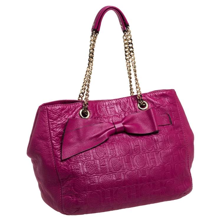 Pre Owned Carolina Herrera Fuchsia Monogram Leather Audrey Tote