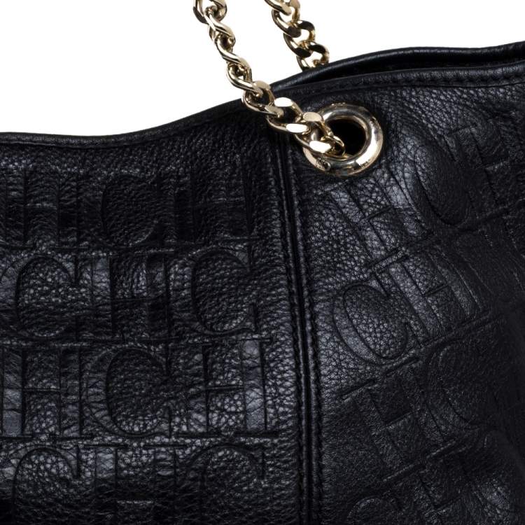 Carolina Herrera Black Monogram Leather Chain Hobo Carolina Herrera ...