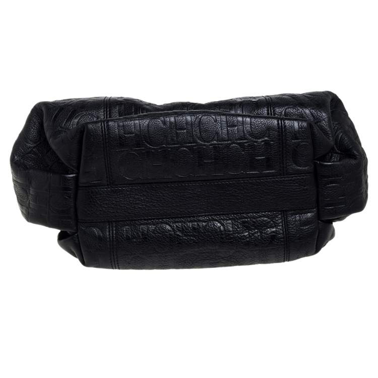 Pre Owned Carolina Herrera Black Monogram Leather Chain Hobo