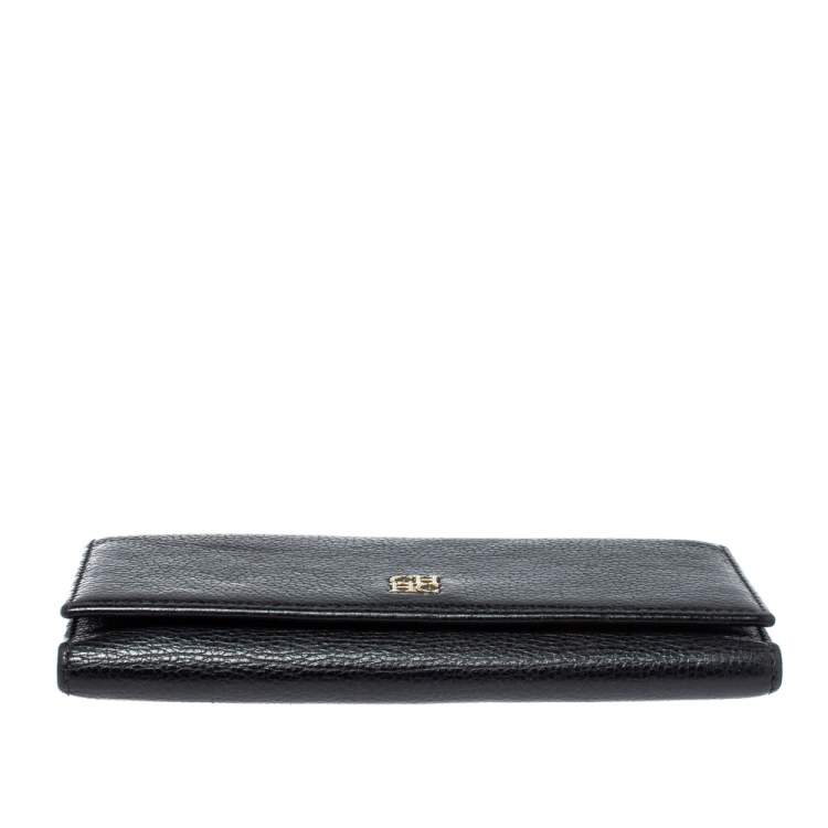 Pre Owned Carolina Herrera Black Leather Flap Continental Wallet