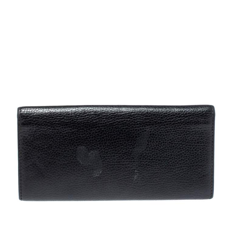 Pre Owned Carolina Herrera Black Leather Flap Continental Wallet