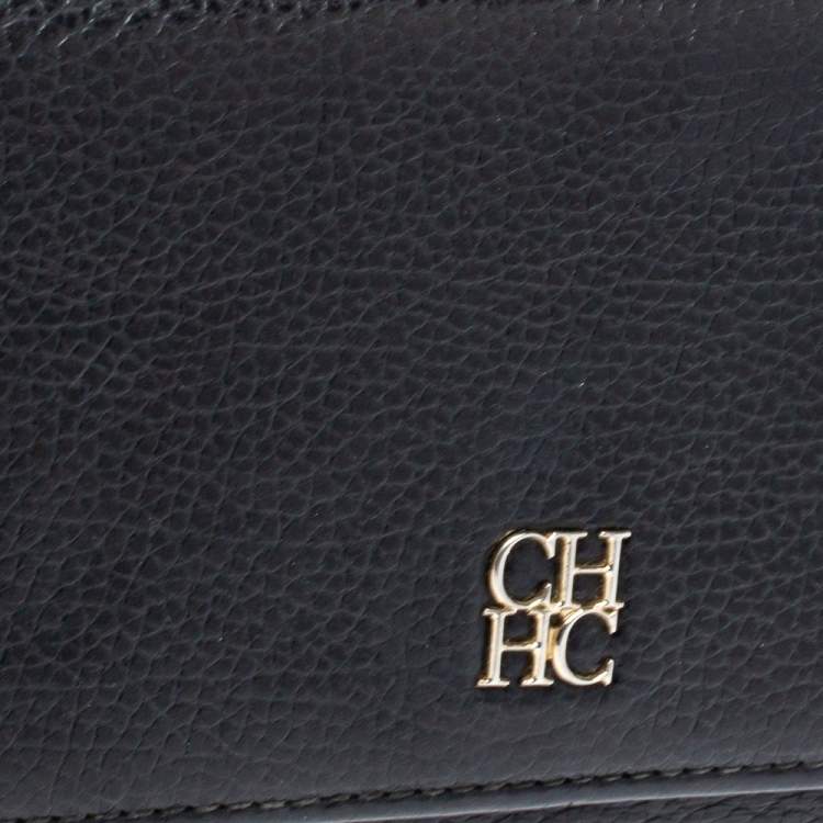 Pre Owned Carolina Herrera Black Leather Flap Continental Wallet