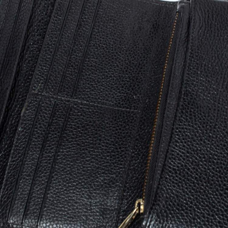 Pre Owned Carolina Herrera Black Leather Flap Continental Wallet