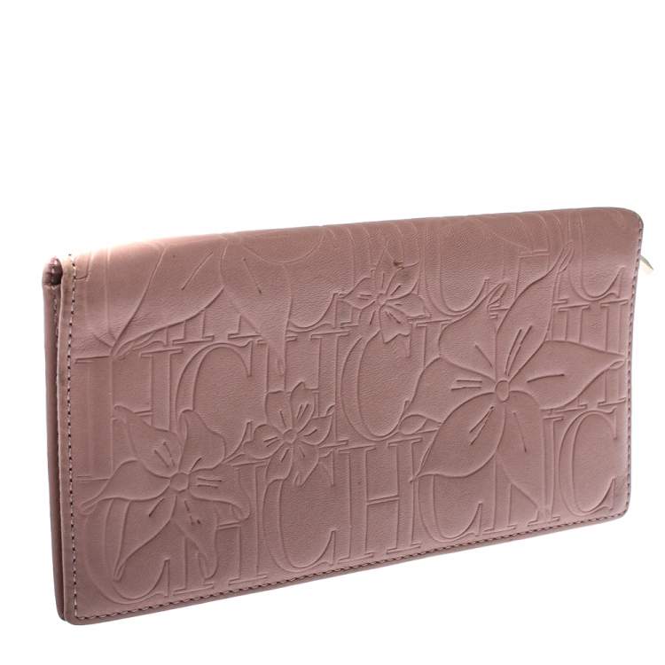 Pre Owned Carolina Herrera Pink Embossed Leather Continental Wallet