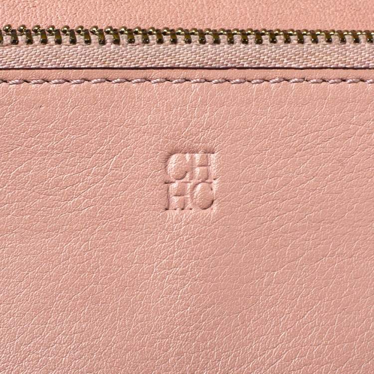 Pre Owned Carolina Herrera Pink Embossed Leather Continental Wallet