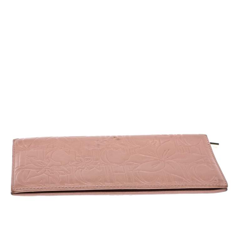 Pre Owned Carolina Herrera Pink Embossed Leather Continental Wallet
