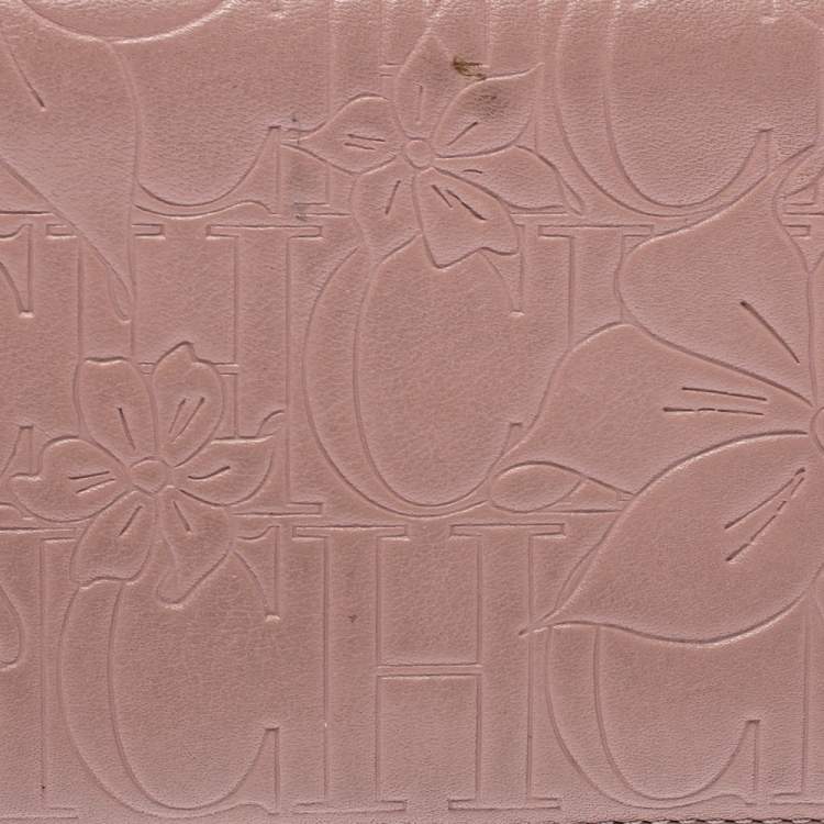 Pre Owned Carolina Herrera Pink Embossed Leather Continental Wallet