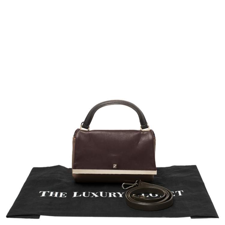 Pre Owned Carolina Herrera Bicolor Leather Top Handle Bag