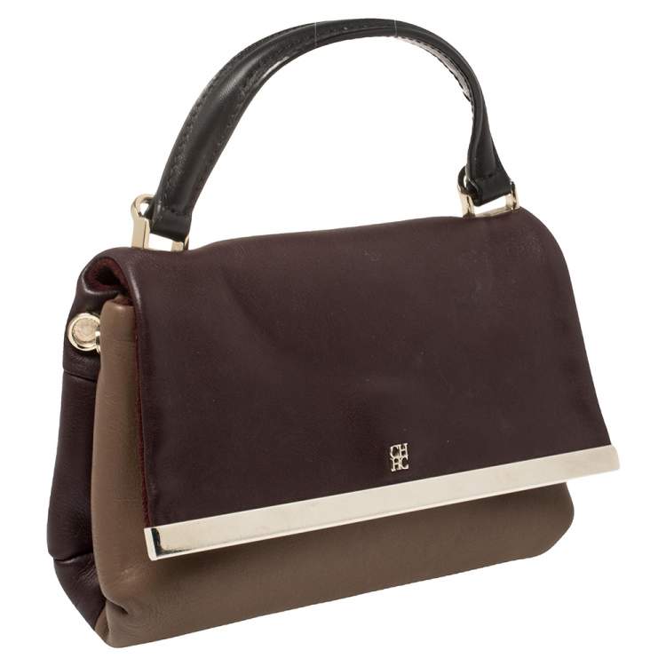 Pre Owned Carolina Herrera Bicolor Leather Top Handle Bag