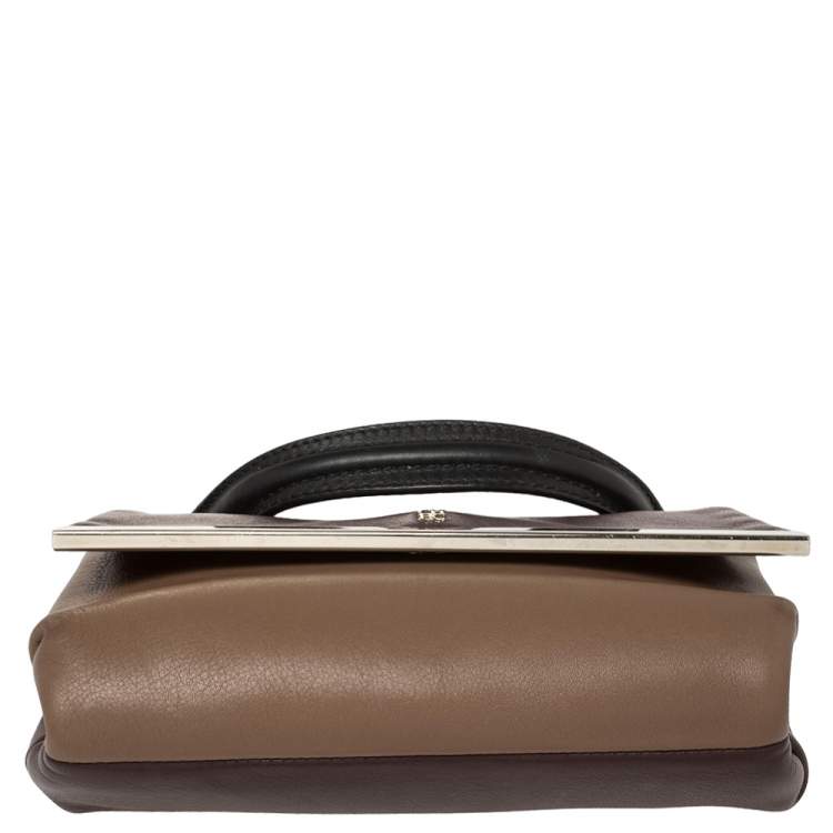 Pre Owned Carolina Herrera Bicolor Leather Top Handle Bag