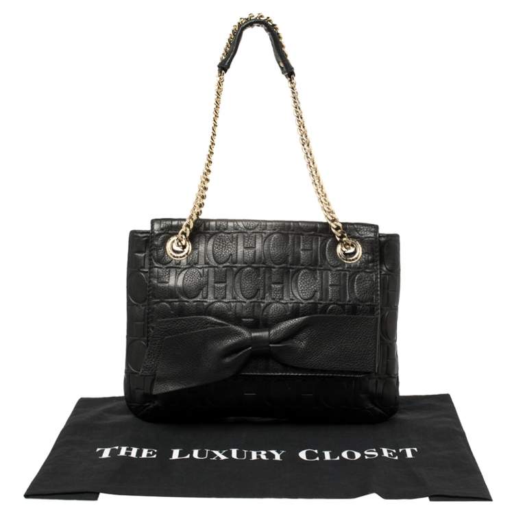Pre Owned Carolina Herrera Black Monogram Leather Audrey Shoulder Bag