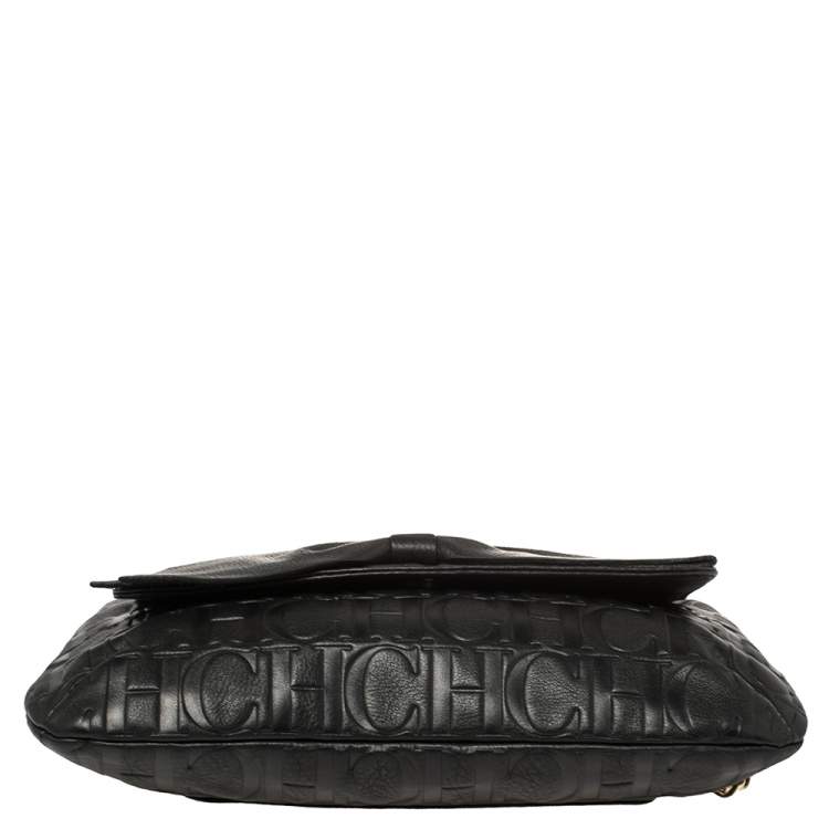 Pre Owned Carolina Herrera Black Monogram Leather Audrey Shoulder Bag