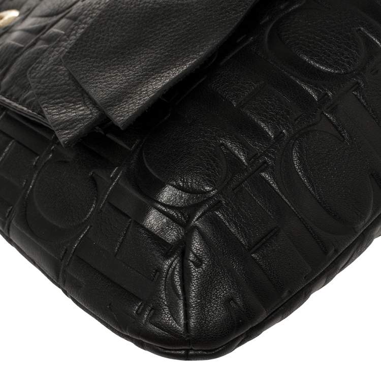 Pre Owned Carolina Herrera Black Monogram Leather Audrey Shoulder Bag