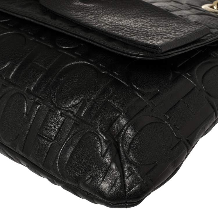 Pre Owned Carolina Herrera Black Monogram Leather Audrey Shoulder Bag