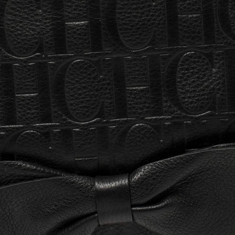 Pre Owned Carolina Herrera Black Monogram Leather Audrey Shoulder Bag