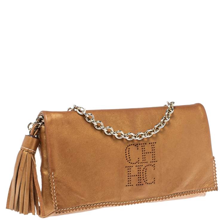 Pre Owned Carolina Herrera Brown Leather Chain Shoulder Bag
