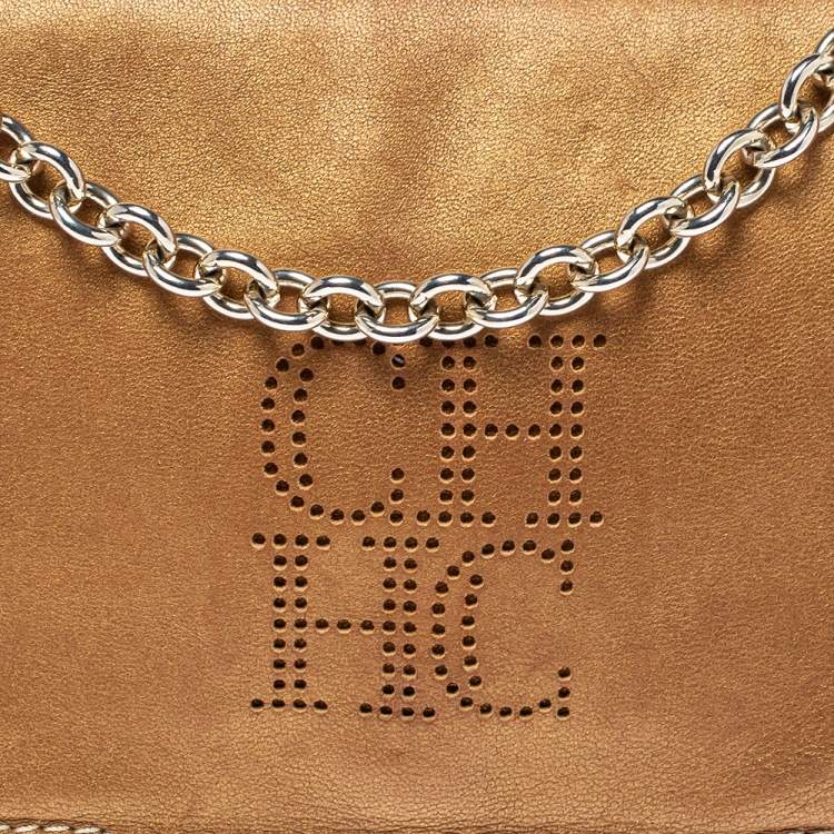 Pre Owned Carolina Herrera Brown Leather Chain Shoulder Bag