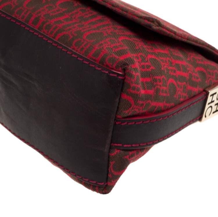Pre Owned Carolina Herrera Red Monogram Canvas and Leather Shoulder Bag