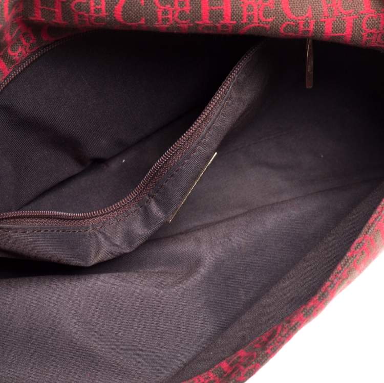 Pre Owned Carolina Herrera Red Monogram Canvas and Leather Shoulder Bag