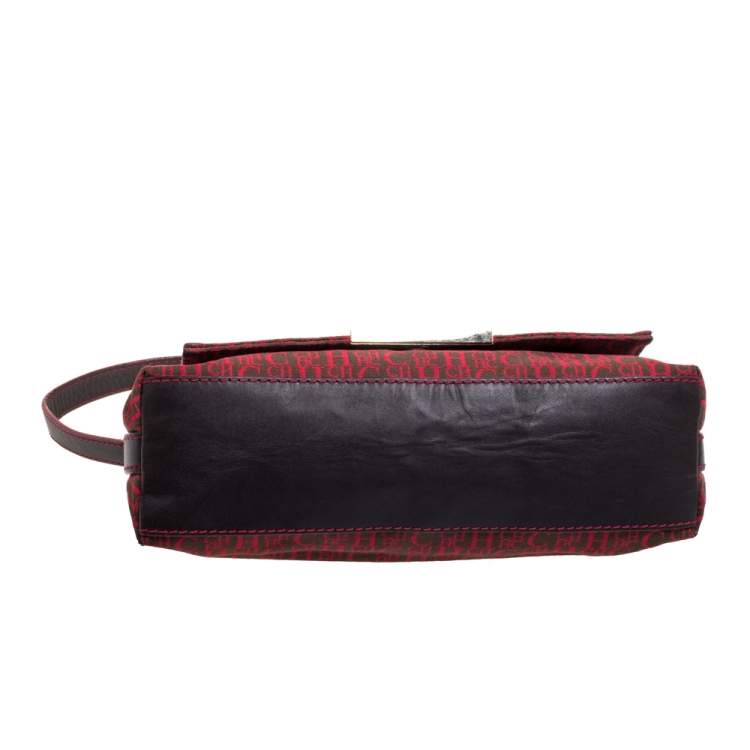 Pre Owned Carolina Herrera Red Monogram Canvas and Leather Shoulder Bag