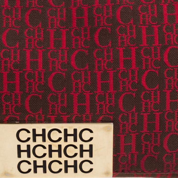Pre Owned Carolina Herrera Red Monogram Canvas and Leather Shoulder Bag