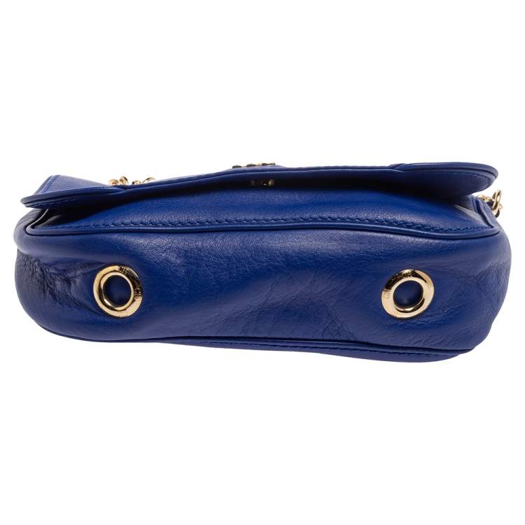 Pre Owned Carolina Herrera Blue Leather New Baltazar Flap Shoulder Bag