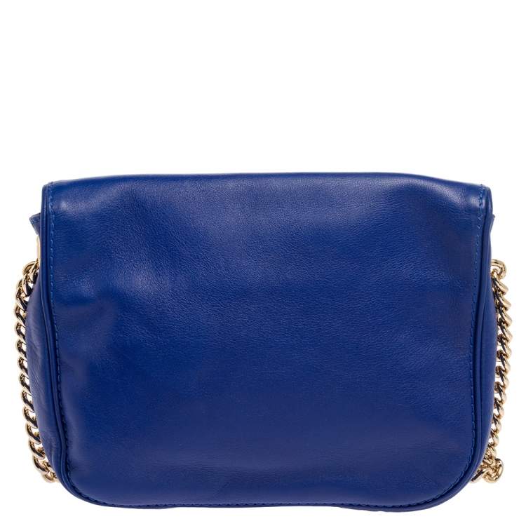 Pre Owned Carolina Herrera Blue Leather New Baltazar Flap Shoulder Bag