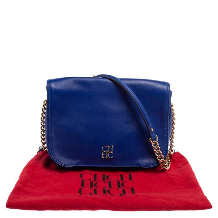 Pre Owned Carolina Herrera Blue Leather New Baltazar Flap Shoulder Bag