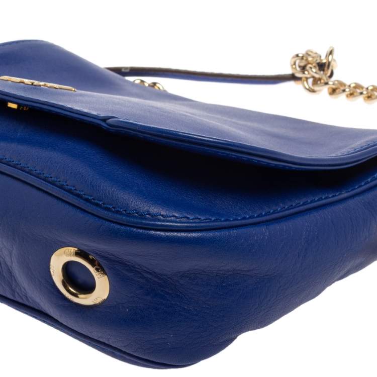 Pre Owned Carolina Herrera Blue Leather New Baltazar Flap Shoulder Bag