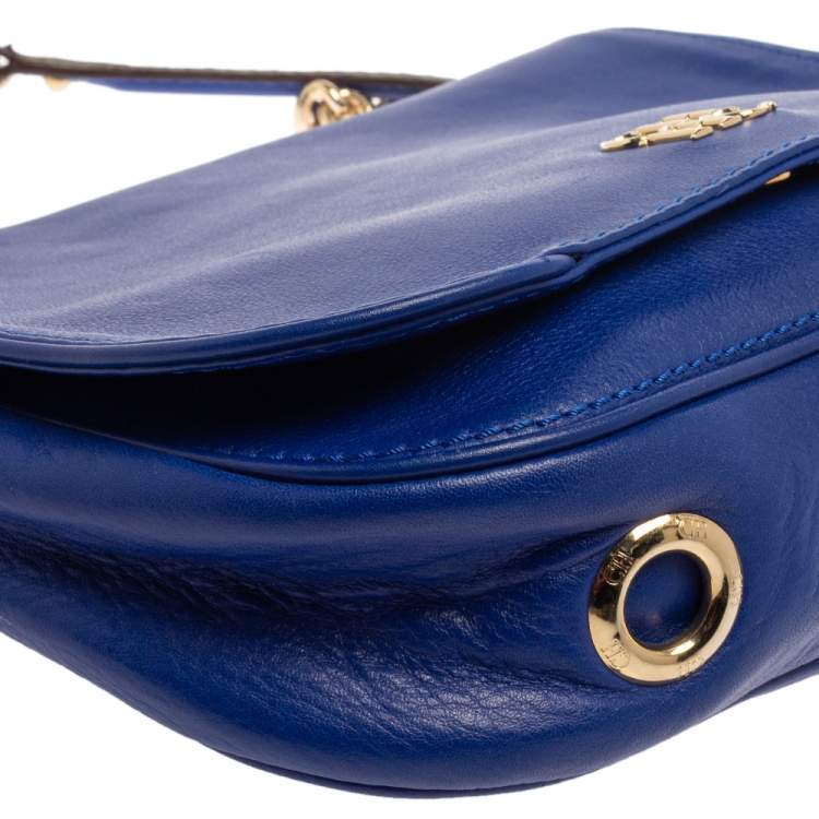 Pre Owned Carolina Herrera Blue Leather New Baltazar Flap Shoulder Bag