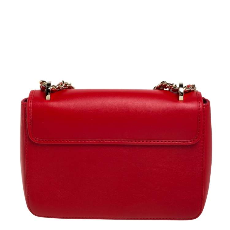 Pre Owned Carolina Herrera Red Leather Bow Flap Shoulder Bag