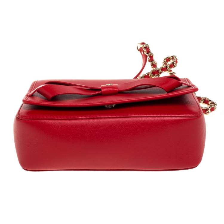 Pre Owned Carolina Herrera Red Leather Bow Flap Shoulder Bag