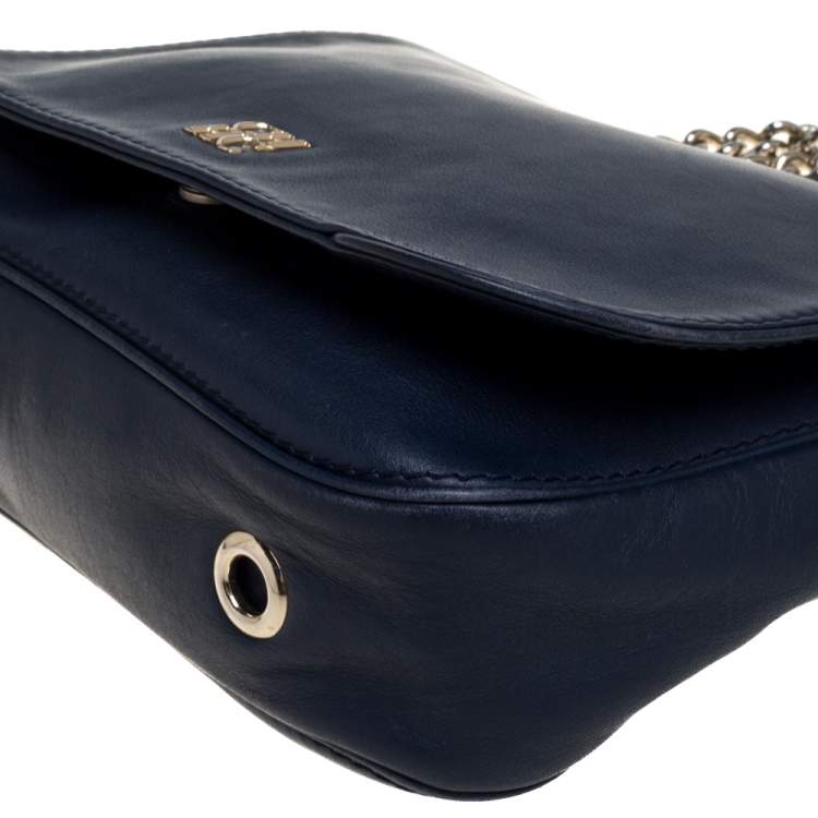 Pre Owned Carolina Herrera Navy Blue Leather Flap Chain Shoulder Bag