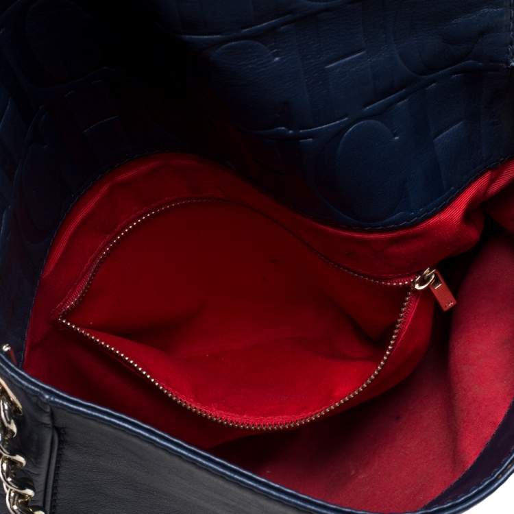 Pre Owned Carolina Herrera Navy Blue Leather Flap Chain Shoulder Bag