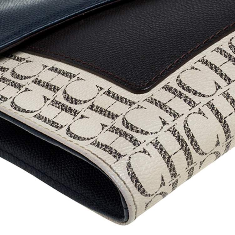 Pre Owned Carolina Herrera Multicolor Monogram Coated Canvas and Leather Envelope Flap Shoulder Bag