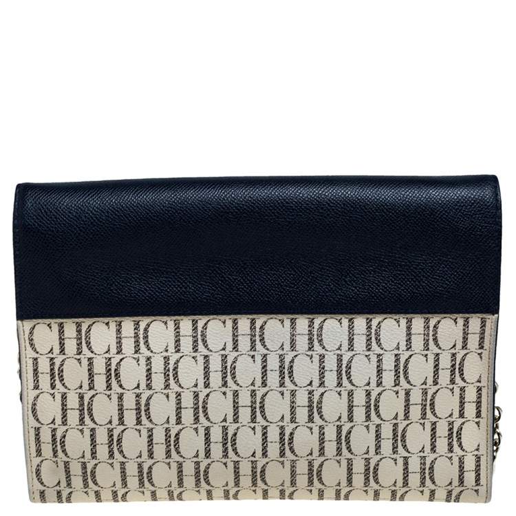 Pre Owned Carolina Herrera Multicolor Monogram Coated Canvas and Leather Envelope Flap Shoulder Bag