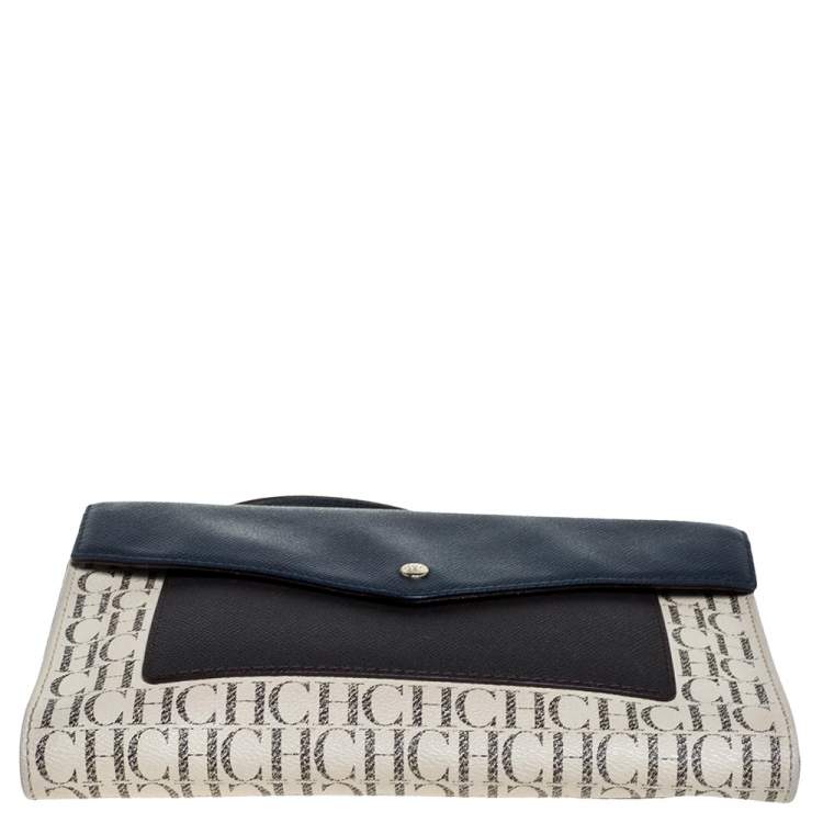 Pre Owned Carolina Herrera Multicolor Monogram Coated Canvas and Leather Envelope Flap Shoulder Bag
