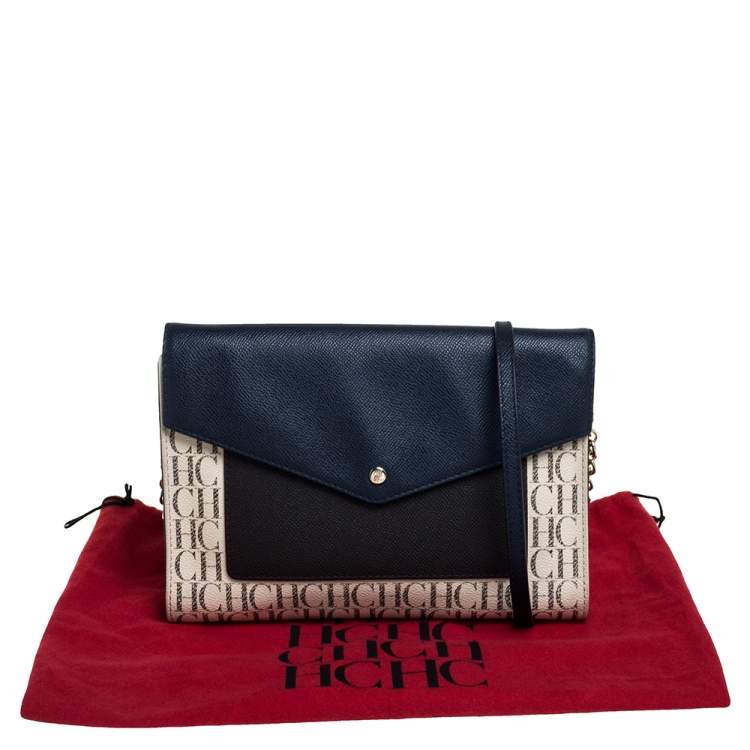 Pre Owned Carolina Herrera Multicolor Monogram Coated Canvas and Leather Envelope Flap Shoulder Bag