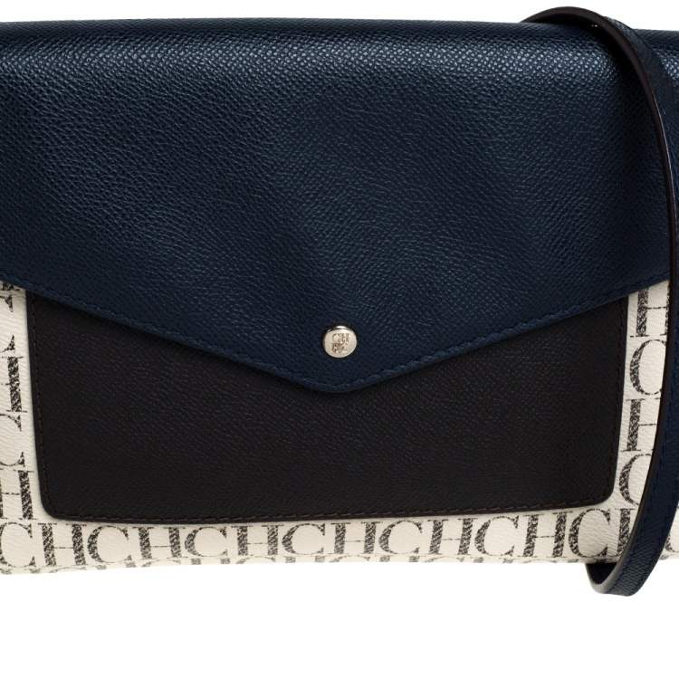 Pre Owned Carolina Herrera Multicolor Monogram Coated Canvas and Leather Envelope Flap Shoulder Bag