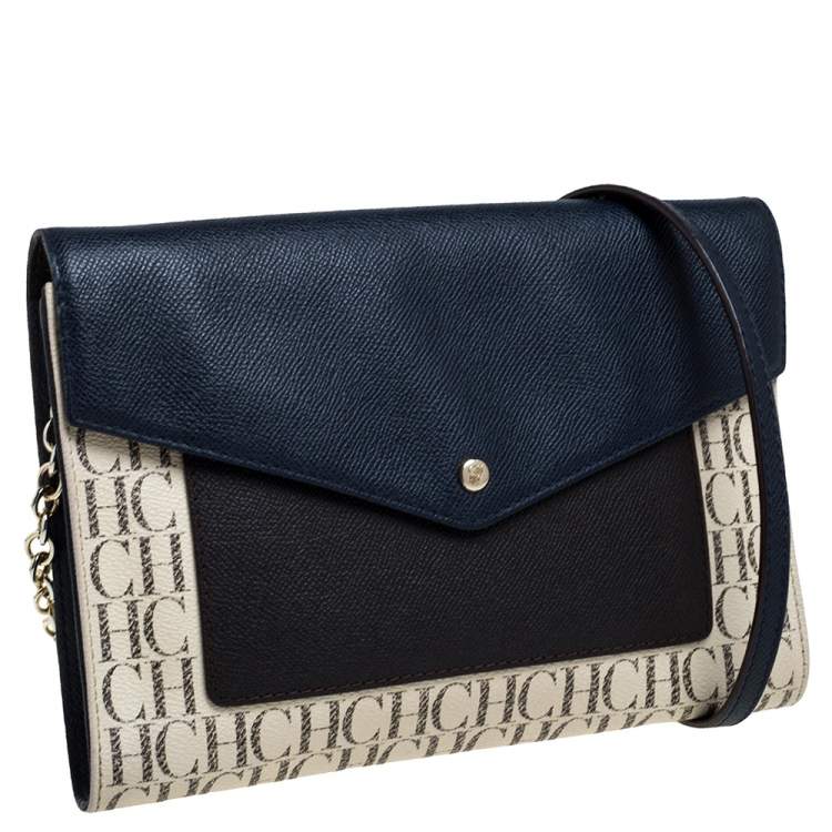 Pre Owned Carolina Herrera Multicolor Monogram Coated Canvas and Leather Envelope Flap Shoulder Bag