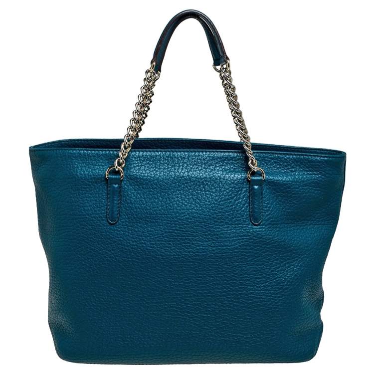 Pre Owned Carolina Herrera Dark Green Leather Tassel Zip Tote